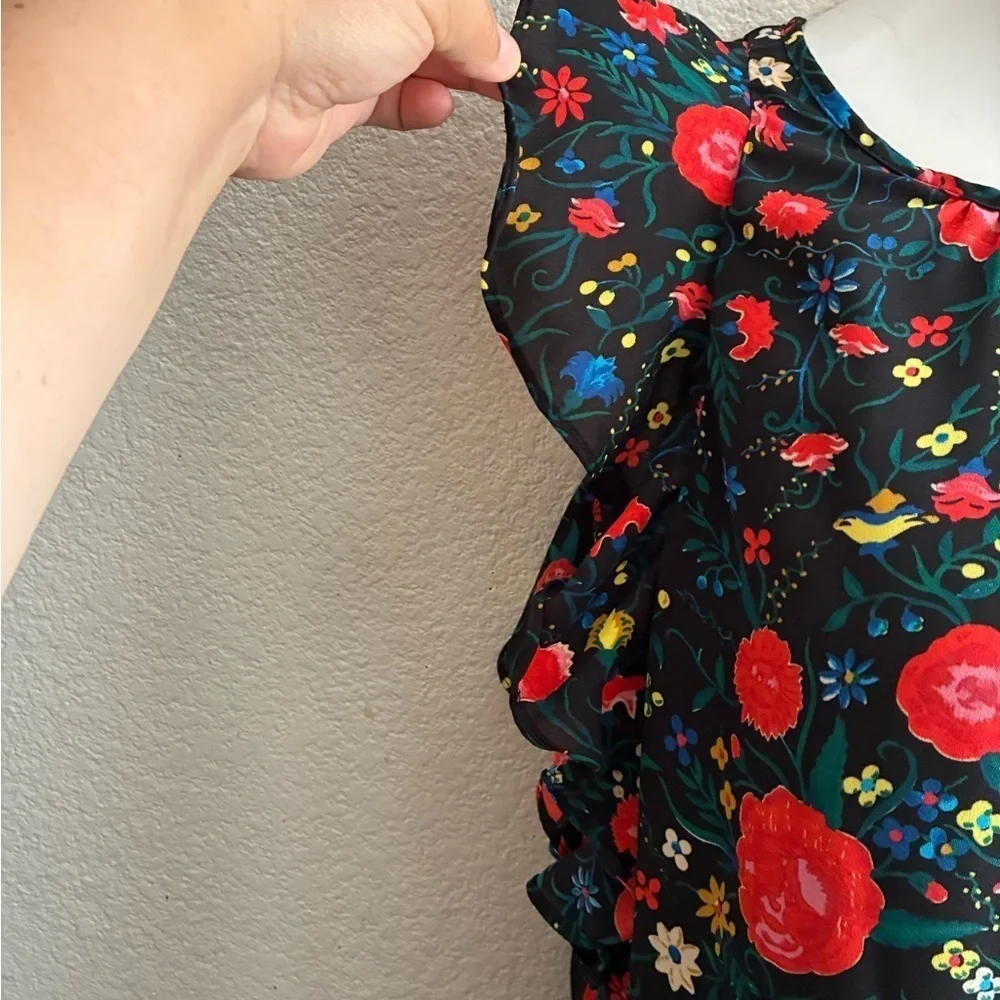 J. Crew Women’s Floral Printed Flutter Sleeveless Multicolor Keyhole Dress XS
